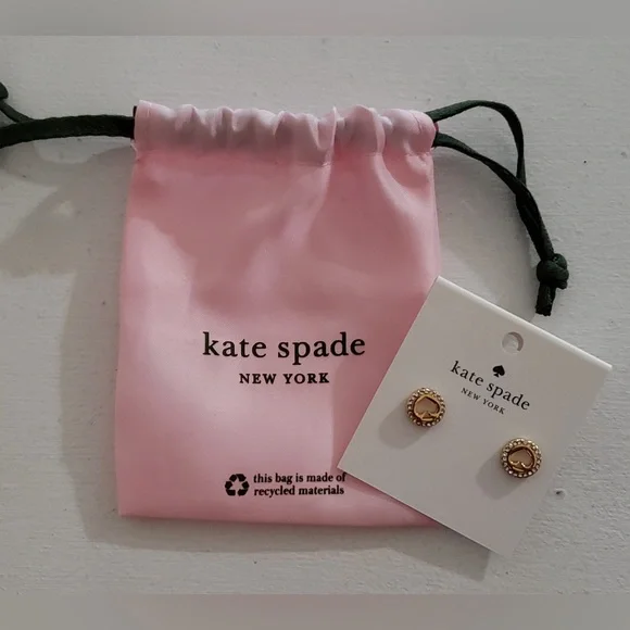 Kate Spade Gold Stud Earrings with Pink Pouch - Picture 1 of 6